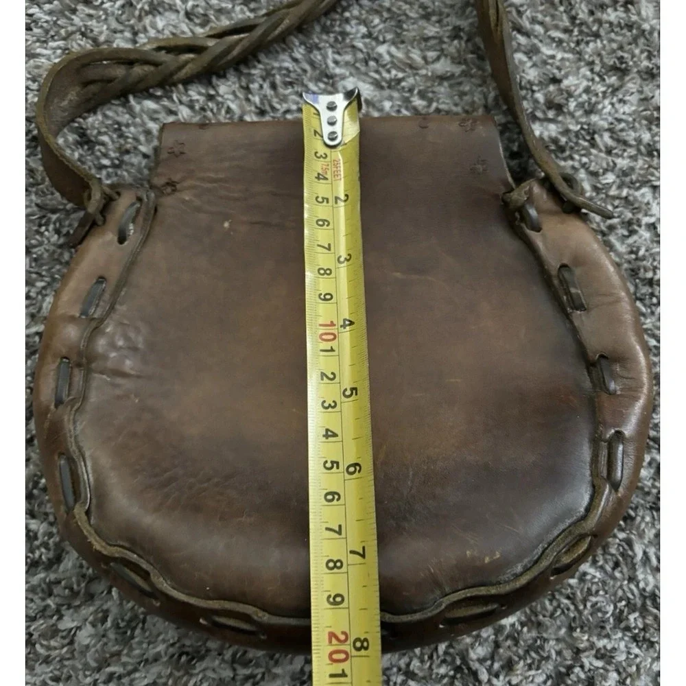 Vintage Hippie Hobo Brown Leather Handcrafted Bag Purse Flower Power Western 70s